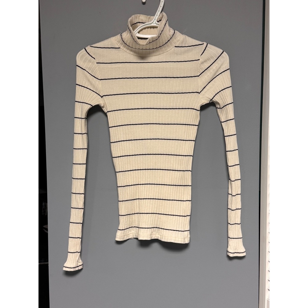 Vince Womens Ribbed Striped Turtleneck Top Cream‎ Black XS V459078438 Coastal